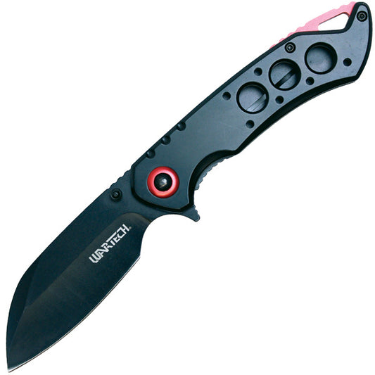 Assisted Open Folding Pocket Knife – Black Handle with Red Accents